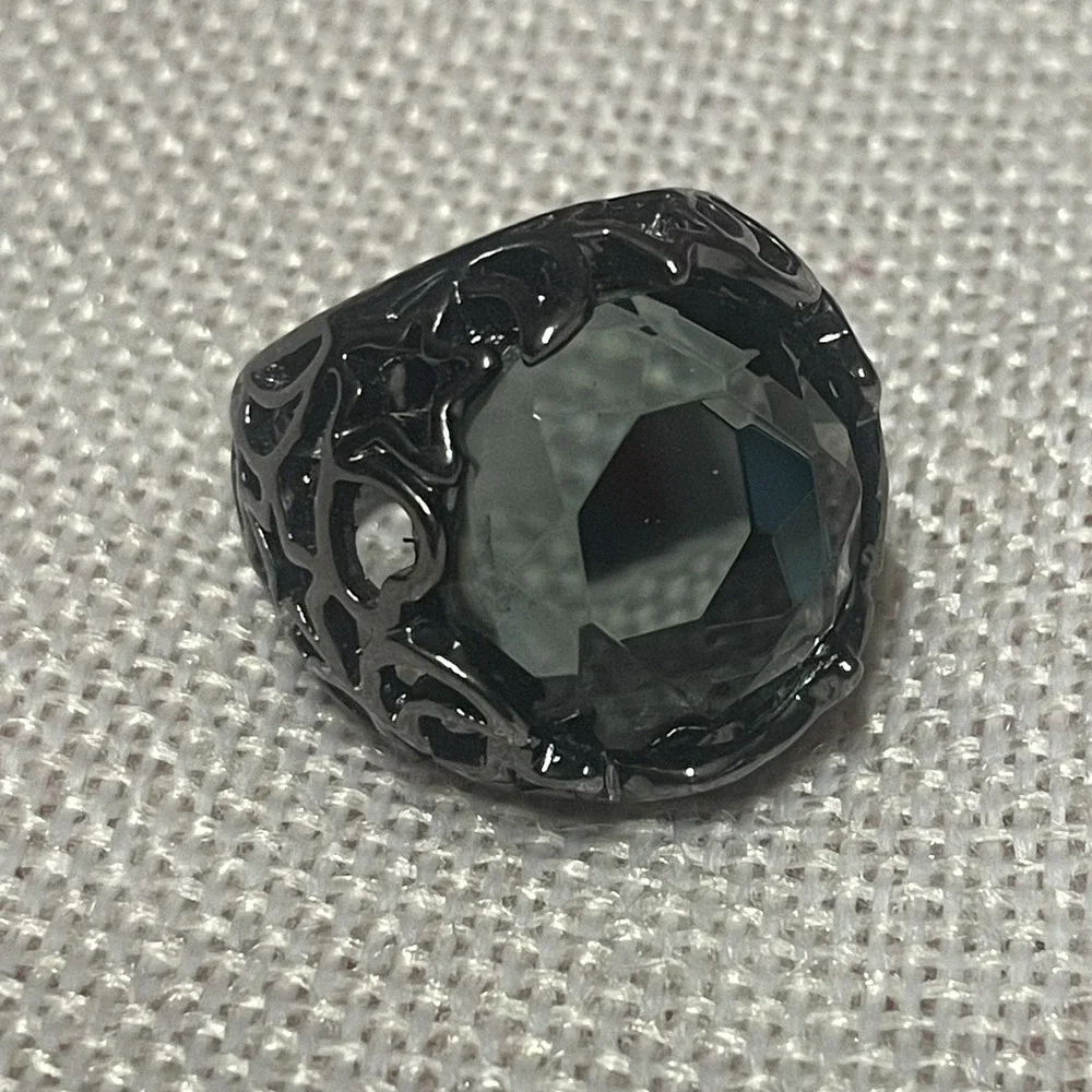 Black Dome Ring Dark Glam Goth Fantasy Hearts Stars Crescent Moon Celestial Sz 8